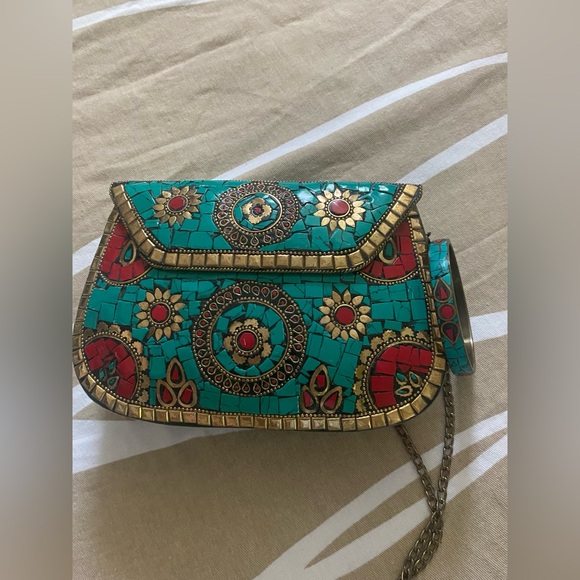 Antik Kraft Mosaic Clutch Bag – Turquoise & Red - Picture 2 of 10